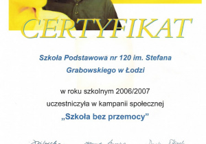 certyfikat Szkoła bez przemocy