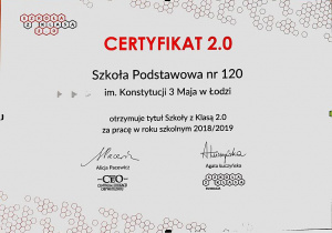 certyfikat Szkoła z Klasą 2.0