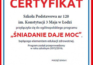 certyfikat Śniadanie Daje Moc