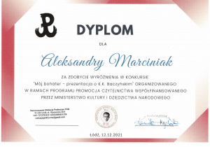 wyróżnienie w konkursie na prezentację o K.K. Baczyńskim